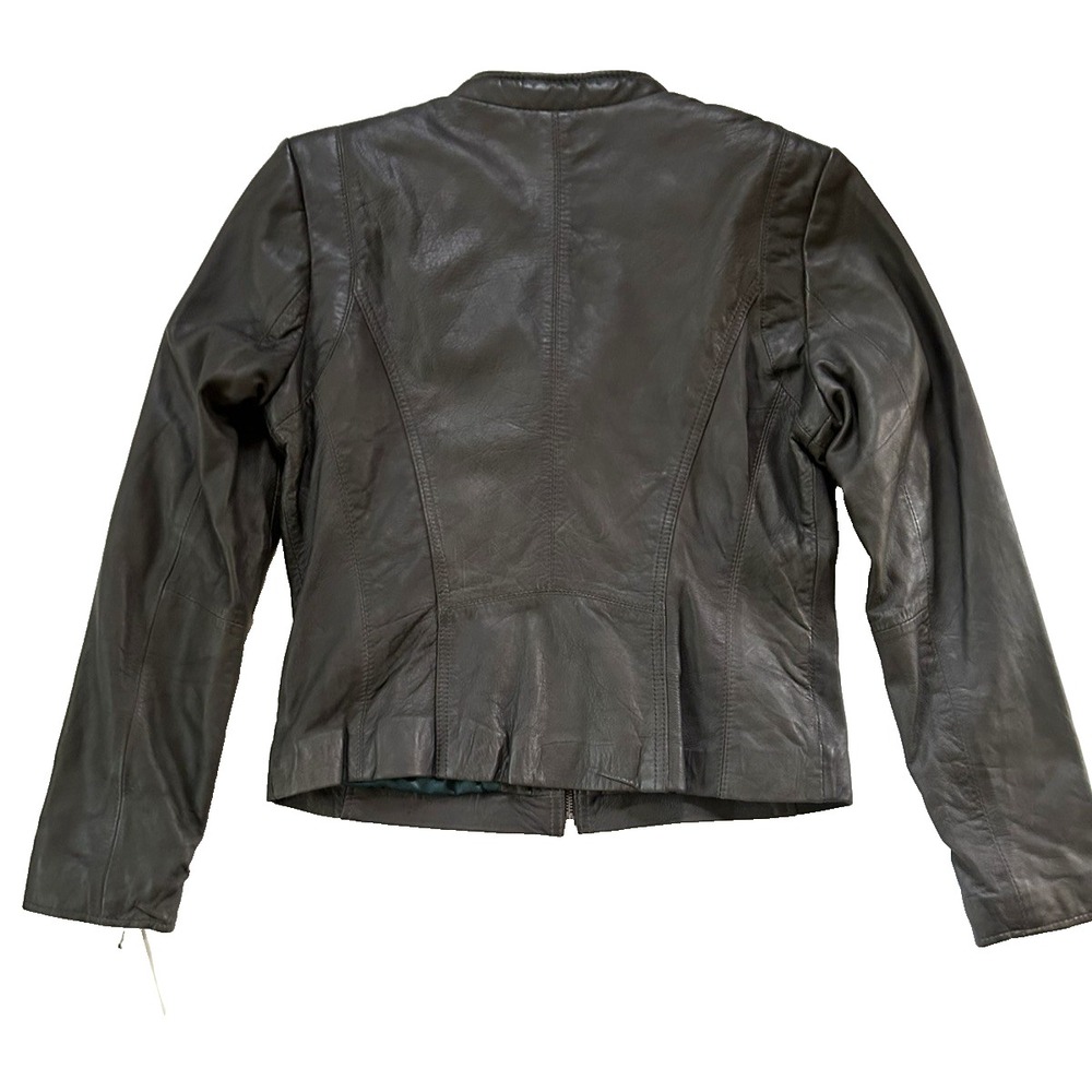 NWT Marc New York Andrew Marc Moto Mob Wife Grey Leather Jacket Size L - Picture 11 of 16